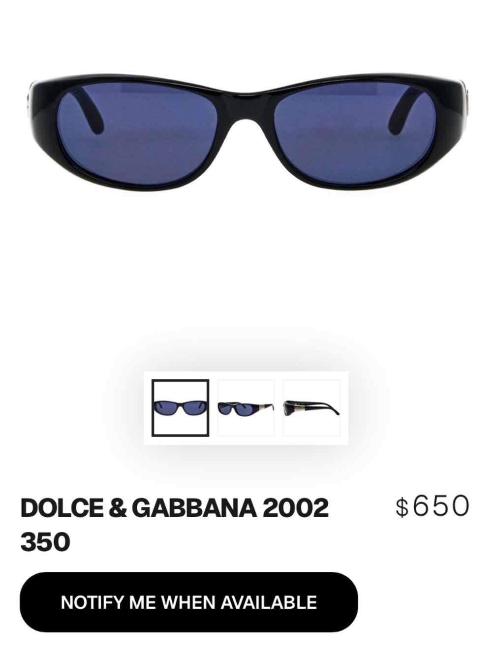 Vintage 2002 Dolce & Gabbana Black Sunglasses with Blue Lenses